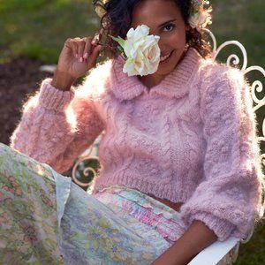 LOVESHACKFANCY Berget Cropped Cable Knit Sweater